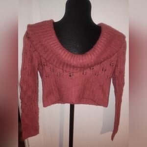 Women's Knit Sweater - Coral Sparkle Thread Cropped
